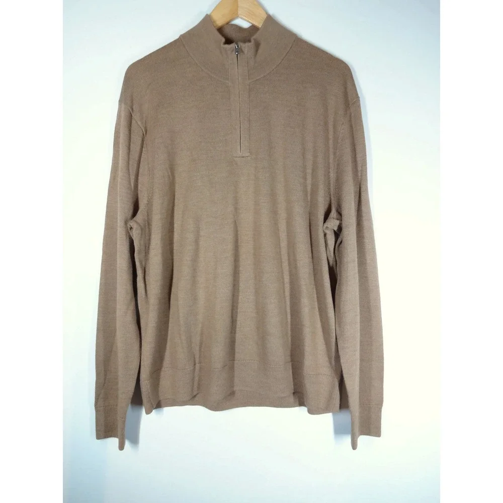 Banana Republic 100% Merino Extra Fine Wool 1/4 Zip Sweater XL Tan Camel Mock